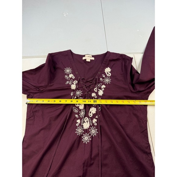 Old Navy Embroidered Long Sleeve Lace Up Tunic Top Women's Plum Purple Xl cotton - Picture 5 of 8